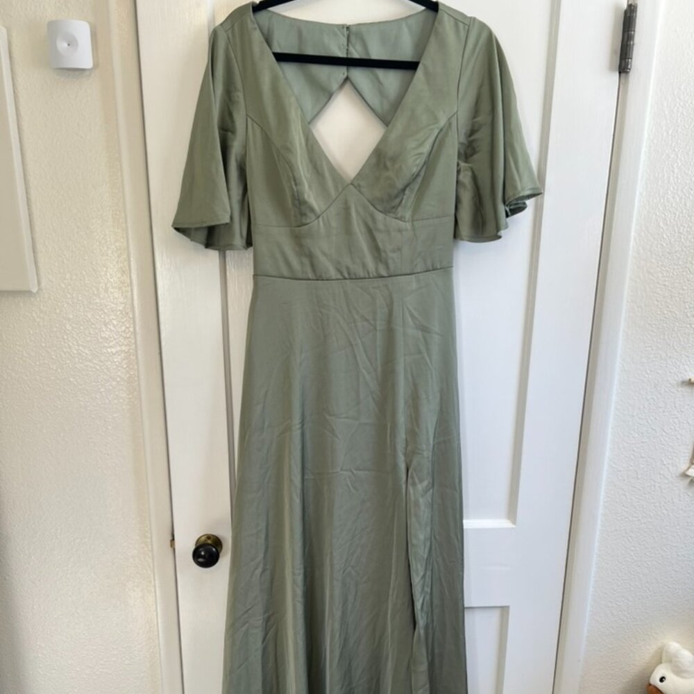 Lulus Elegant Confidence Sage Satin Flutter Sleev… - image 4